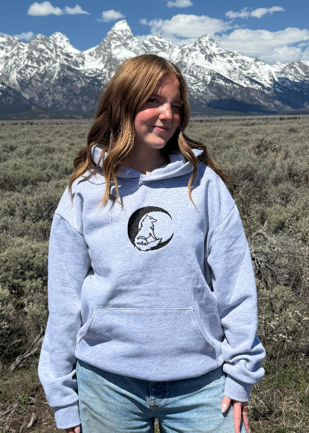 Embroidered Moon Wolf Hoodie