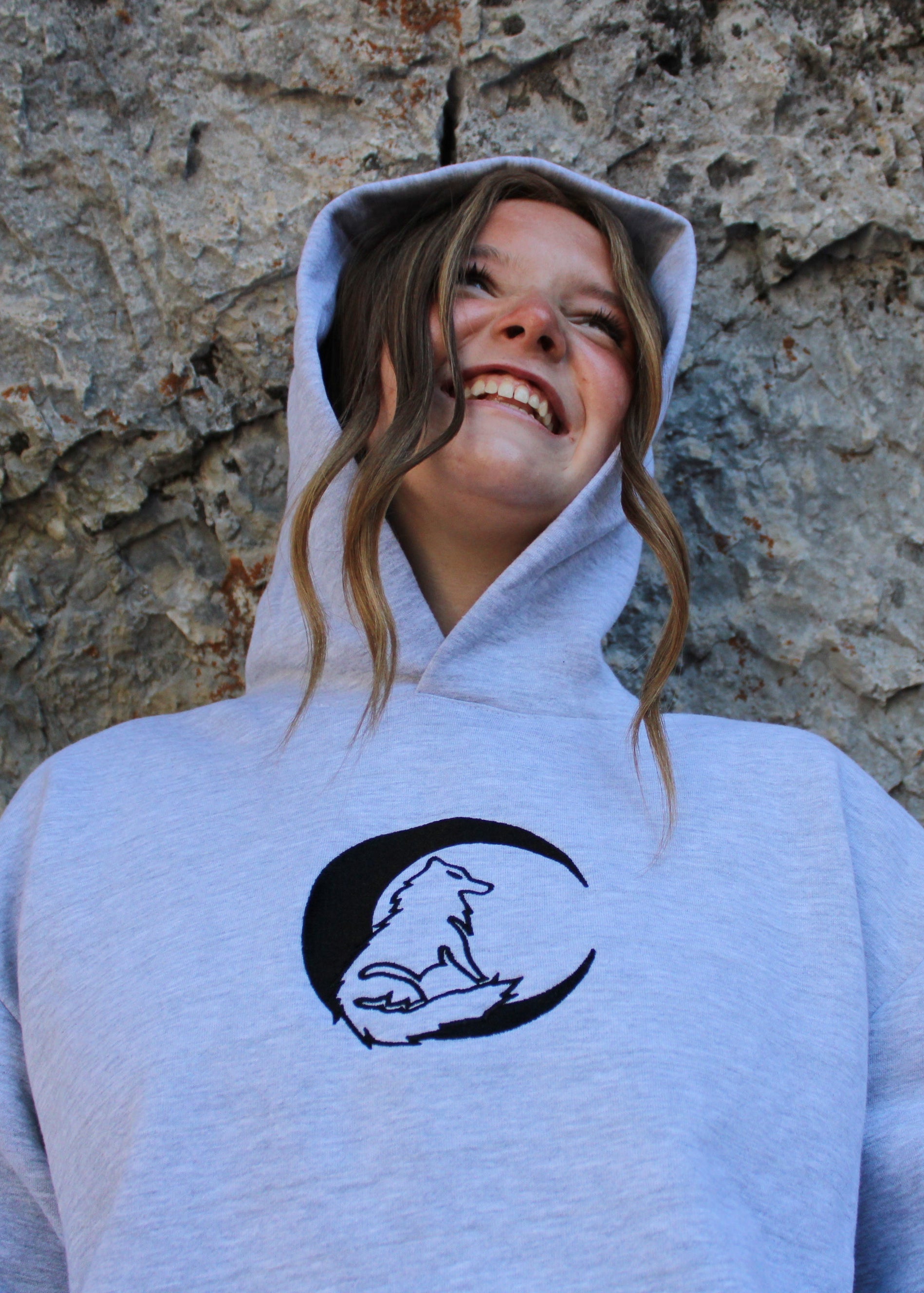 Embroidered Moon Wolf Hoodie