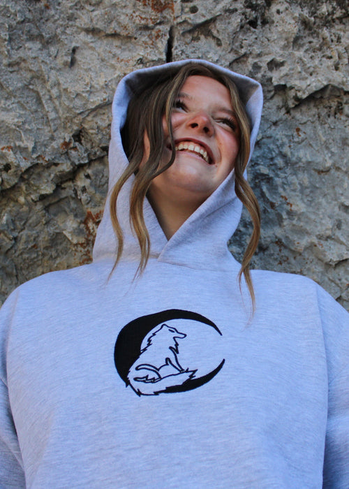 Embroidered Moon Wolf Hoodie